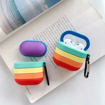 

For AirPods 2 Case Fashion Gradient Rainbow Pattern Protection Headphone Case Silicone Cover for Airpod 2 Airpod Case Fudnas