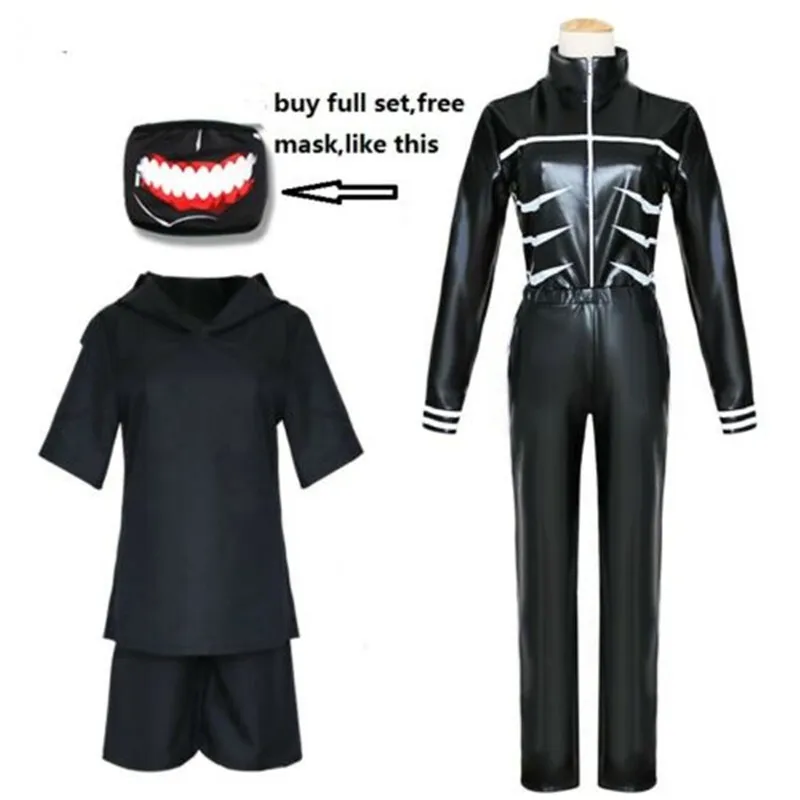 Прямая, костюмы на Хэллоуин, косплей костюм черный свитер с капюшоном, кожаная ткань+ маска+ парик