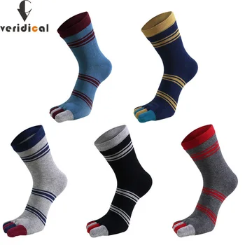 

VERIDICAL Combed cotton Five Finger Socks fashions striped business party dress crew Socks sokken brand socks with toes