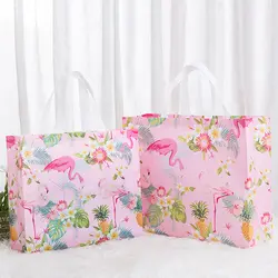 Хлопковая тканевая сумка для покупок с изображением фламинго, многоразовая хозяйственная сумка с мультипликационным принтом, Современная