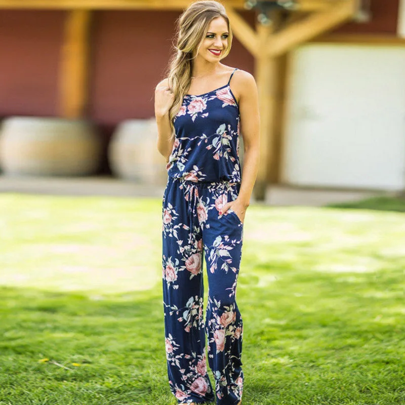 floral spaghetti strap wide leg jumpsuit