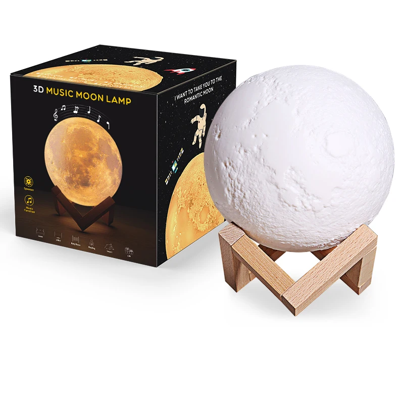 

Night Light Rechargeable Bluetooth Music Speaker Moon Night Light 3 color Or 16 Color Remote Control Adjustable Lighting