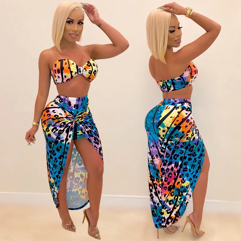 

Summer Beach Women Suit Evening Party Dress Short Sexy Crop Top Two Piece Set Swimming For Women