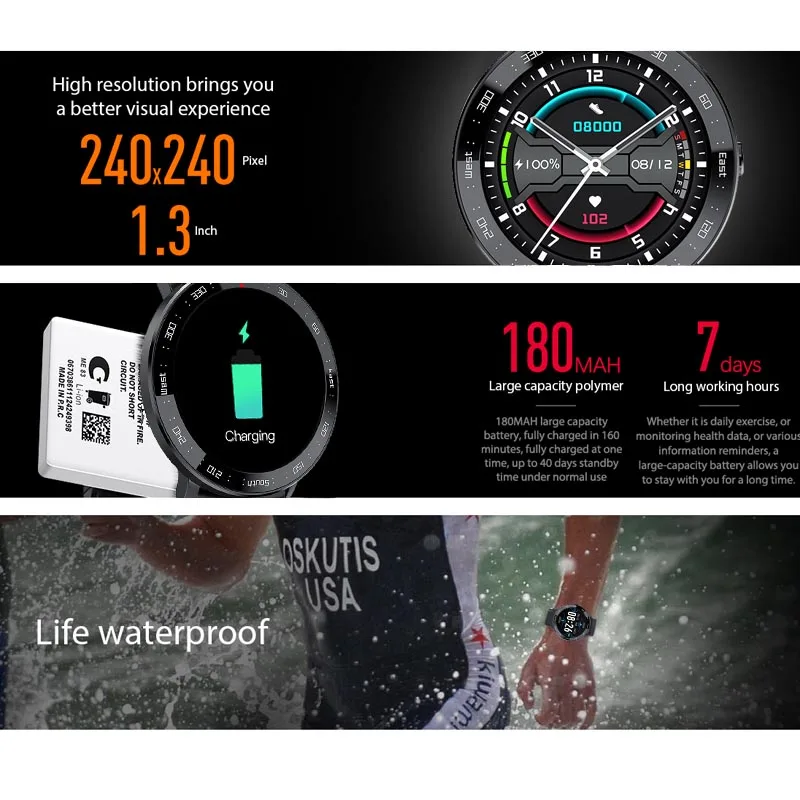 LIGE New Smart watch Men waterproof 1.3 Full touch