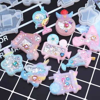 

David accessories 10pcs/lot Unicorn Clear Silicone Molds Resin Shaker Charms Shiny Mold DIY Tool Jewelry Material,10Yc8658