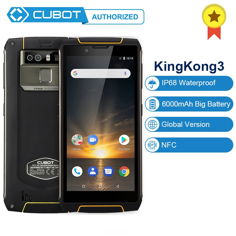 

Cubot King Kong 3 Android 8.1 4GB+64GB IP68 Waterproof NFC Smartphone MT6763T Octa core 5.5 inch Fast Charge 16MP Type-C 6000mAh