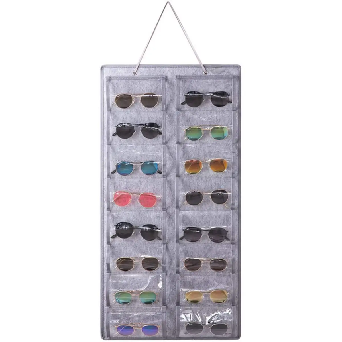Sunglasses Organizer Storage Eyewear Storage. Eyeglasses Display Case 16 Felt Slots Sunglasses Organizer Holder with Sturdy Rope Hanging Dust Proof Wall Pocket Glasses Organizer