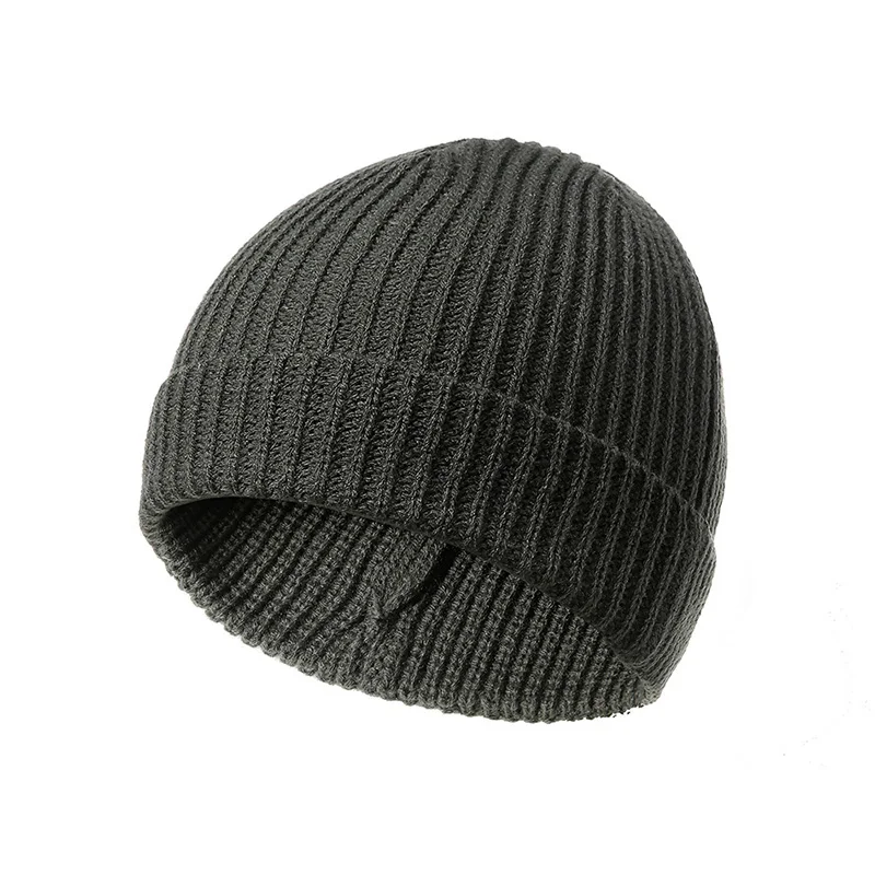 Шапки с капюшоном, с манжетами, однотонный дизайн, шапки Ribbet, короткие, Gorros, хип-хоп, унисекс, утолщенная шапка, безрукавка, вязаные зимние шапки - Цвет: Темно-серый