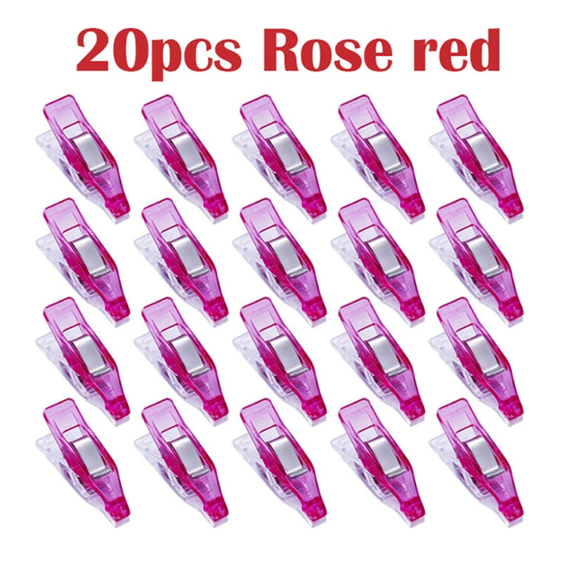 20pcs Rose red MIUSIE, 20 шт., красочные, для шитья, Крафт, Стёганое одеяло, переплет, пластиковые зажимы, упаковка для лоскутного украшения, зажим, зажим для одежды - Цвет: 20pcs Rose red