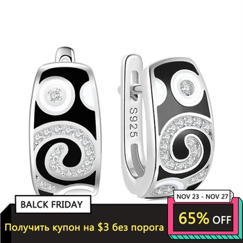 

2020 New Simple Unique pattern Round Stud Earrings Women 925 Sterling Silver Crystal CZ Statement Original Enamel Fine Jewelry