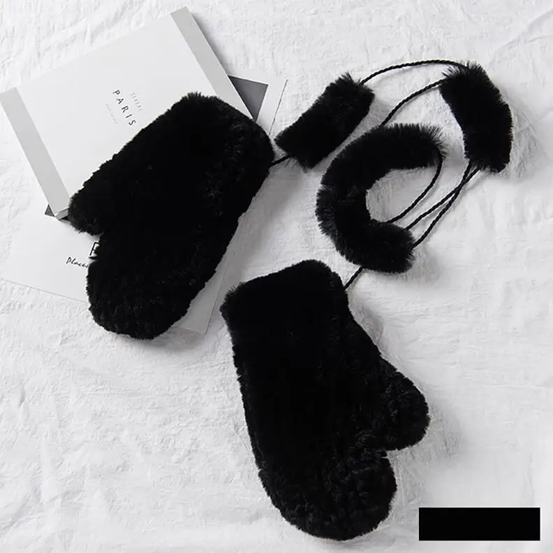 pure black YCFUR повседневные стильные женские перчатки зимние теплые мягкие Настоящий мех кролика перчатки для женщин супер эластичные женские перчатки теплые - Цвет: pure black