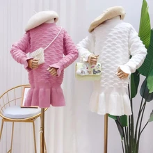 Платья для маленьких девочек; осенняя одежда для девочек; зимнее шерстяное вязаное платье-свитер для маленьких девочек; свитер для малышей высокого качества