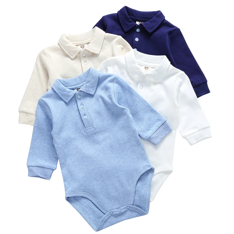 Baby clothes 100% cotton bodysuit 0-3Y autumn winter fashion one piece newborn outfit boy long sleeve polo collar jumpsuit white 1