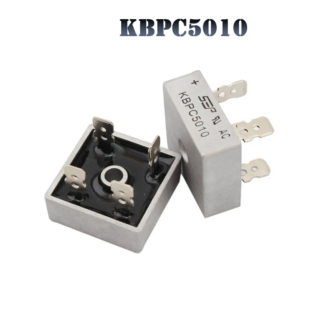 Hanone KBPC5010 Puente rectificador de 1000 voltios 50 amperios 50A Caja de Metal Puente de diodos 1000V Plateado y Negro