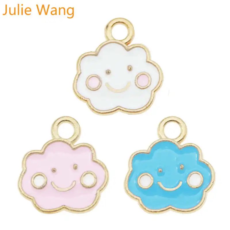 Julie Wang 6 шт. эмалированные Мультяшные облака Шарм улыбающийся сплав золотой тон