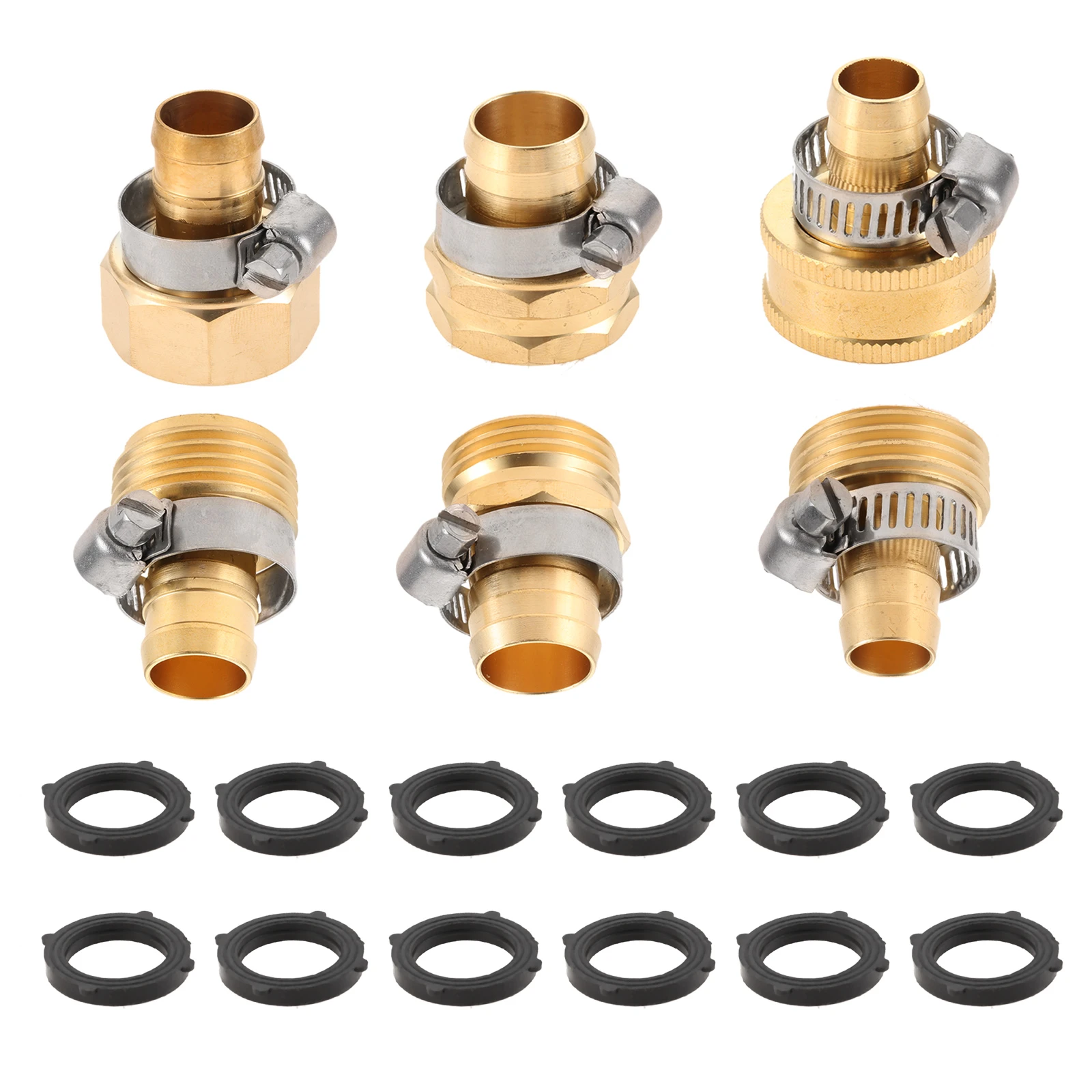 Male Female Hose Connector with Stainless Steel Clamp 3 Sets 5//8 Brass Garden Hose Repair Mender Water Hose End Replacement