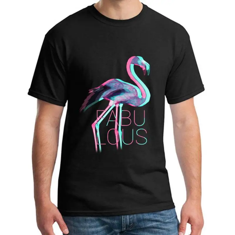 

Fitness Retro Neon Fabulous Flamingo tshirt for men Short-Sleeve awesome streetwear homme t shirt tee black Normal