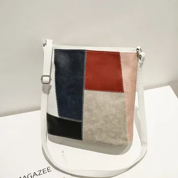 

2020 new women's bag PU leather shoulder bag retro zipper bag fashion simple shoulder bag messenger bag color matching tote bag