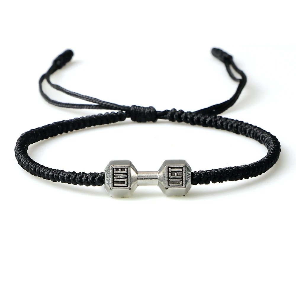 Charm Dumbbell Strand Bracelets | Handmade Braid Knot Adjustable Bracelets | Barbell Fitness Energy Jewelry | Couple Gifts