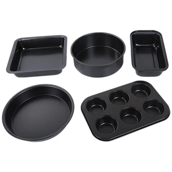 

Promotion! 5 Pack Carbon Steel Nonstick Bakeware Baking Tray Set Cake Pan Set Nonstick Baking Cake Pans Black Pizza Pan