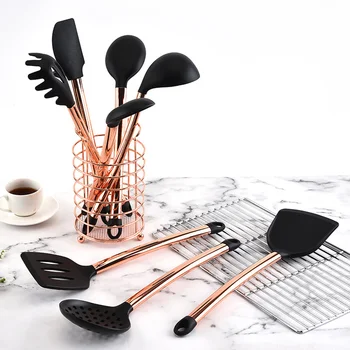 

Cooking Tools Kitchen Utensils 10/11pcs Set Rose Gold Stainless Steel Handle Silicone Nonstick Pan Heat Resistant Kitchen Tools