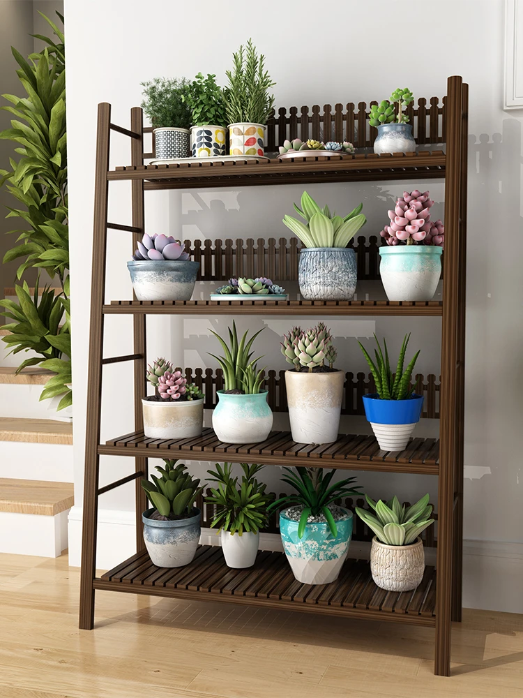 Household Flowerpot SimplicitySolid Wood Multi-storey Flower Airs Indoor Balcony Decorate Flower Rack