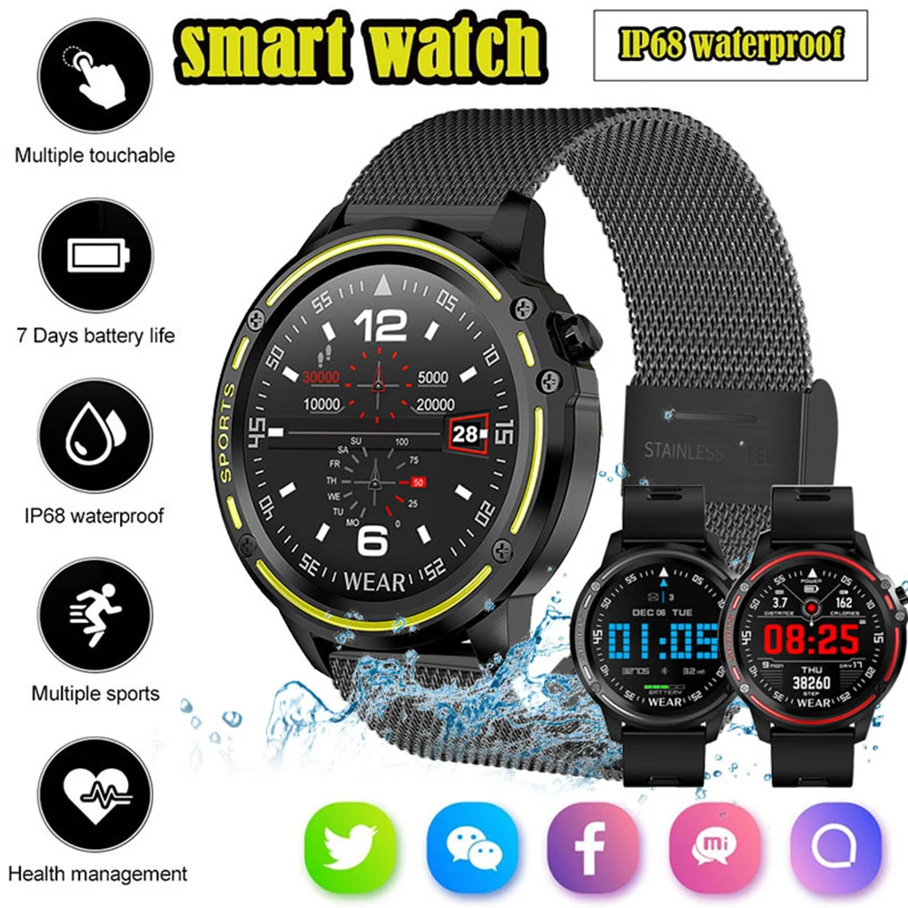 

L8 IP68 Waterproof Women Men Heart Rate Smart Watch 1.22 Round Screen Music Remote Control Bracelet Smartwatch For Android IOS