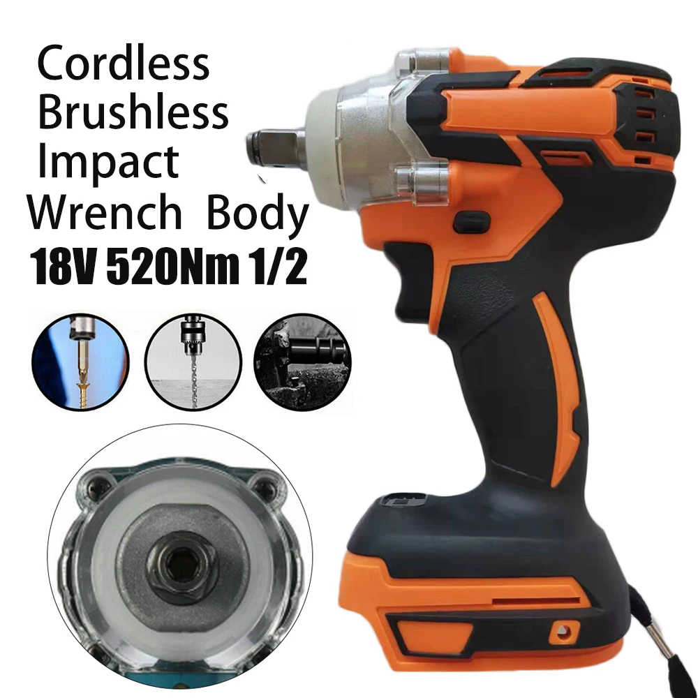 

18V 520Nm Cordless Brushless Impact Wrench Body No Batteries For Makita Battery