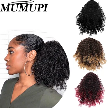 

MUMUPI synthetic ponytails Drawstring Afro Short Kinky Curly Hair pony Ponytail extensions brown For African American