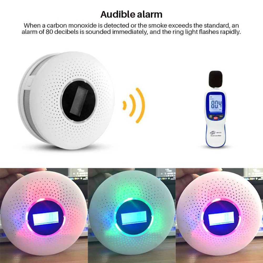 CE Approved Carbon Monoxide Detector Smoke CO Gas Sensor LED Home Fire Alarm Battery Operated Easy to Install Domestic Fireproof