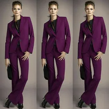 Ensemble 2 pièces pour femmes, tenue de travail, coupe Slim, violet, Blazer, veste de soirée, pantalon