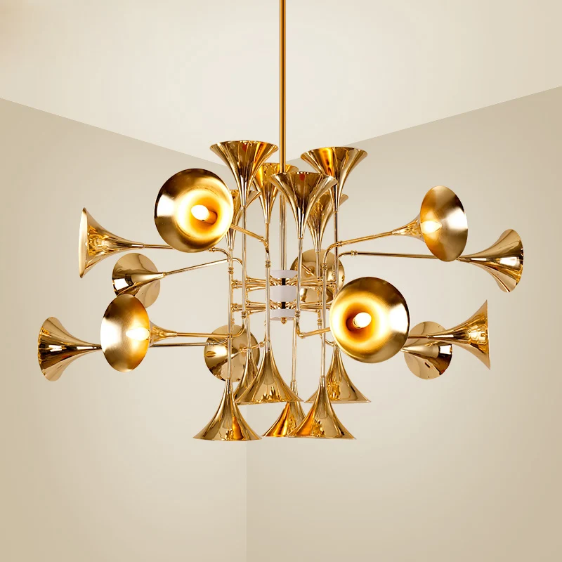 Chifre de Ouro Nórdico Pingente Luzes Sala Estar Restaurante Decoração Delicioso Lustre Pendente Moderno Designer Chifre Lâmpadas Penduradas 14 Luzes de pendentes