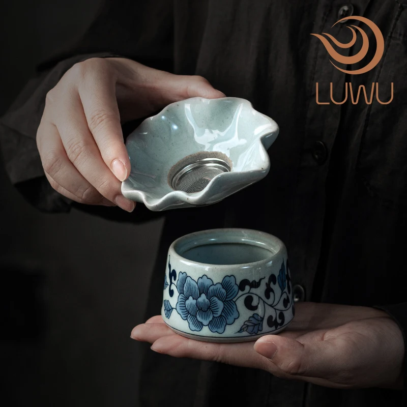 

LUWU сине-белые керамические чайные ситечки с держателем чайные аксессуары