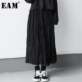 

[EAM] High Elastic Waist Black Brief Pleated Temperament Half-body Skirt Women Fashion Tide New Spring Autumn 2020 1X083