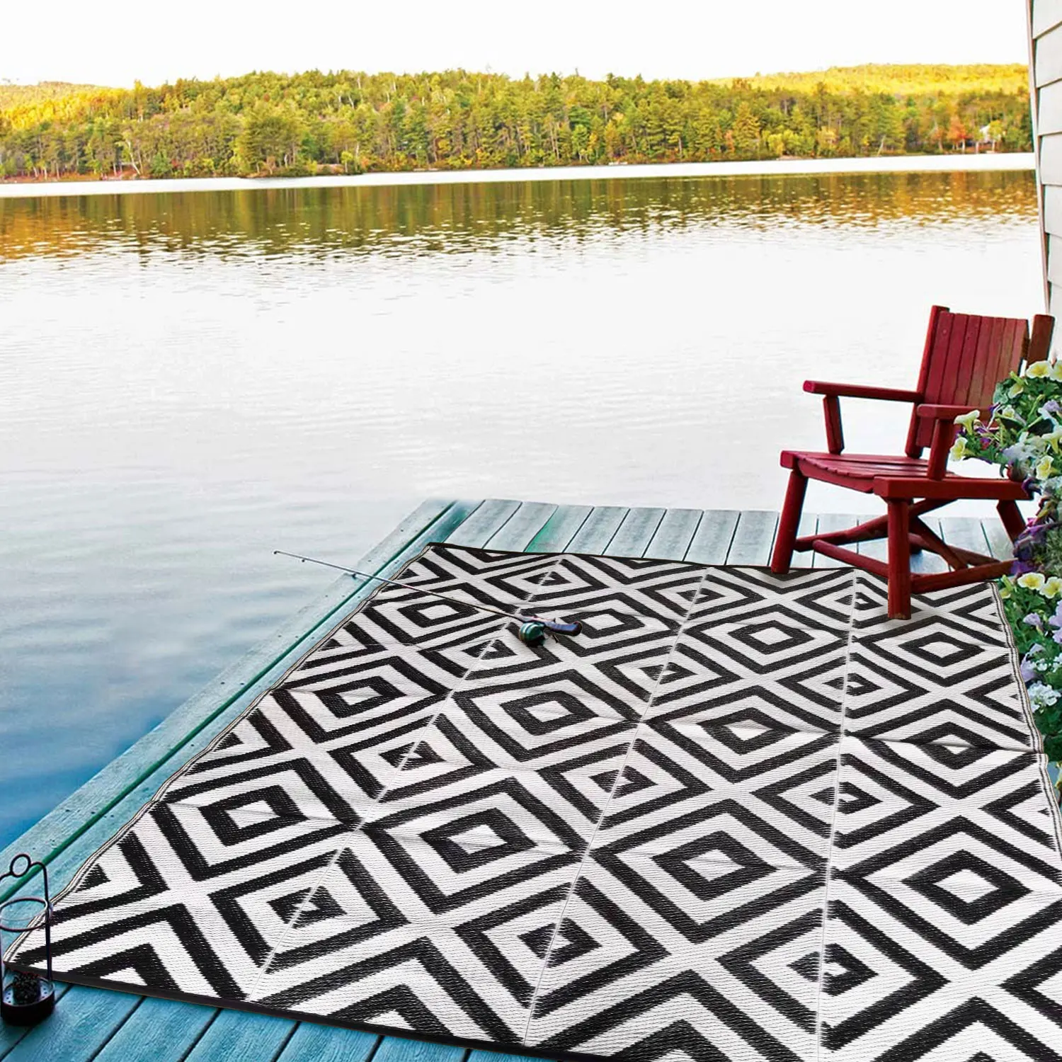 Outdoor Camping Mats Pp Woven Picnic Mat 5x8ft Reversible Easy Cleaning Patio Rug Portable
