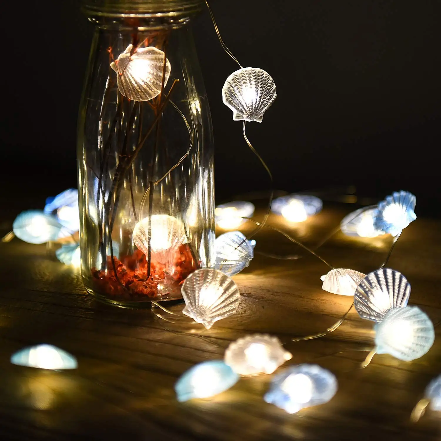 Nautical led String Lights Shells Under The sea Beach Decoration for Coastal Ocean Summer Theme Party Navy Blue for Room Bedroom