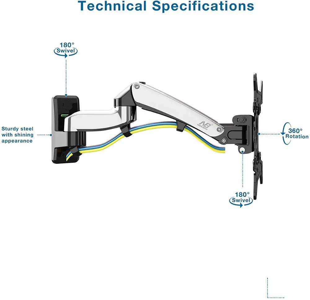 Support de moniteur de levage rotatif télescopique de North Bayou, modèle:  F300 (Noir)