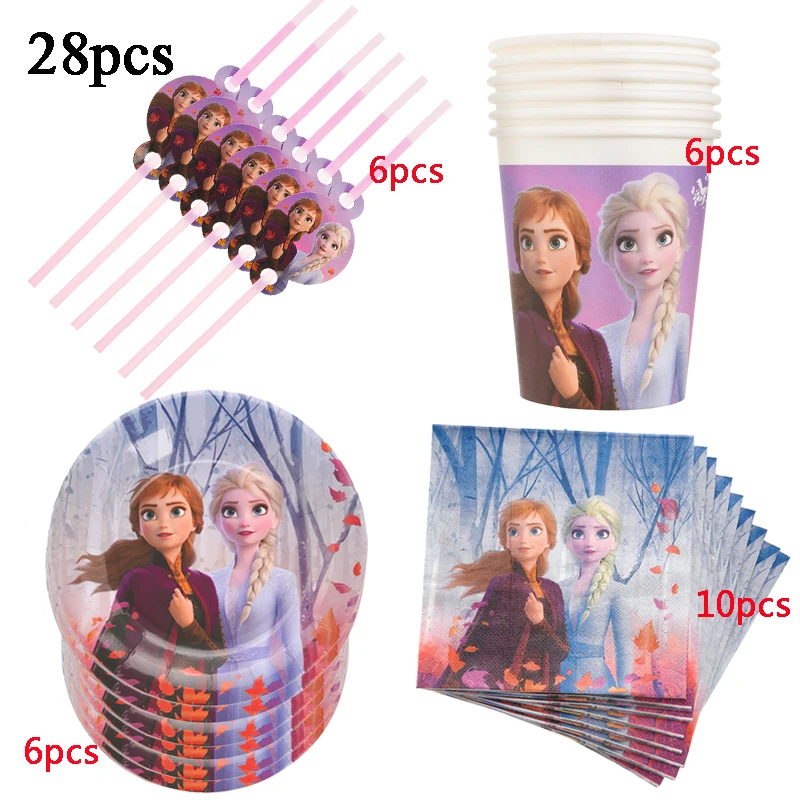 Disney Princess Frozen 2 товары для вечеринки в честь Дня Рождения Айши и Анны, скатерть, тарелки, посуда, подарок для ребенка, вечерние