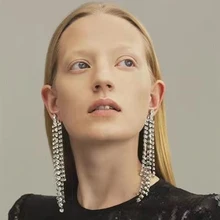 

JIJIAWENHUA2022 New Rhinestone Long Tassel Pendant Claw Chain Female Earrings Dinner Party Fashion Jewelry Accessories
