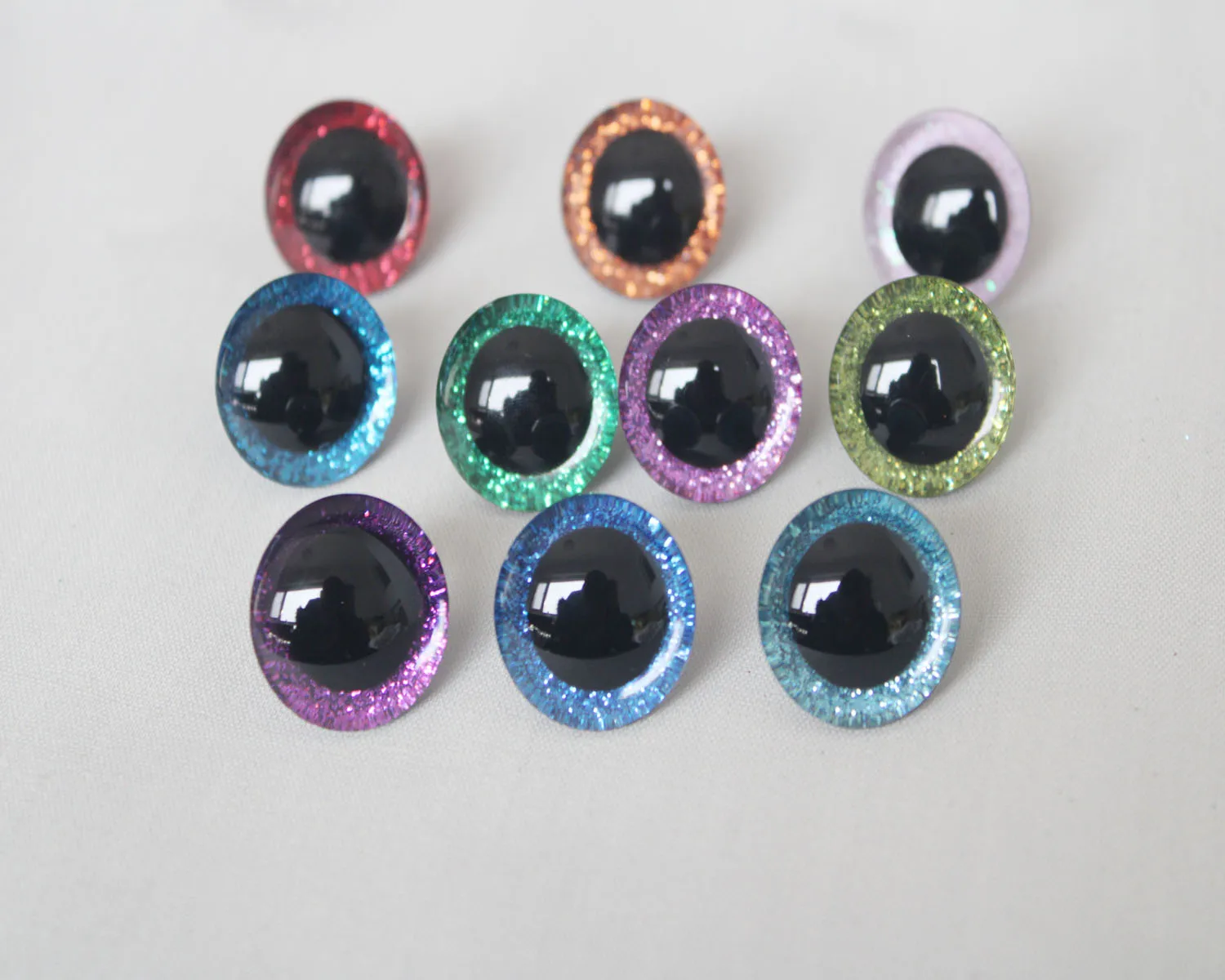 20pcs--9-12-14-16mm-18-20mm-25mm-30mm clear trapezoid plastic safety toy eyes &glitter & hard washer--color& size option doll eyes