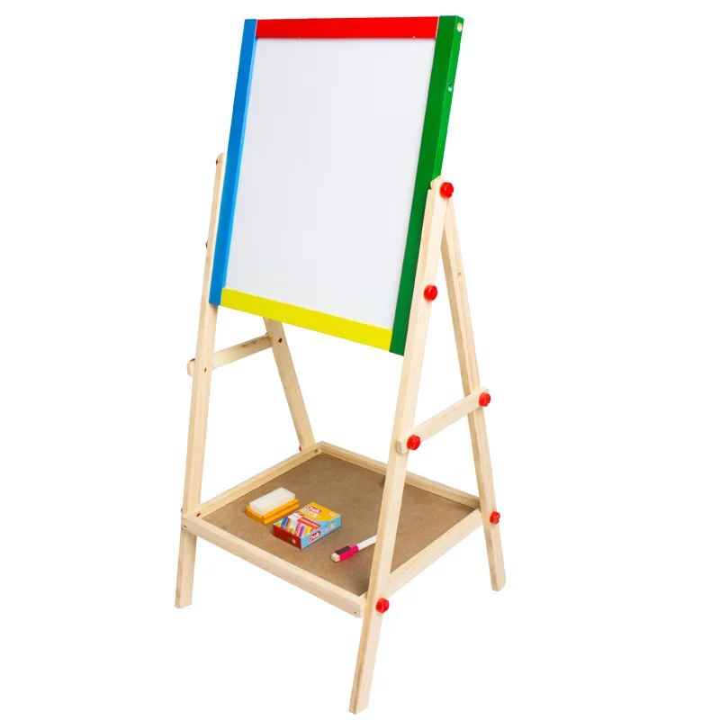 

Two-in-One Solid Wood CHILDREN'S Drawing Board Easel Set Double-Sided Magnetic Small Blackboard Braced Baby Painting Writing Boa