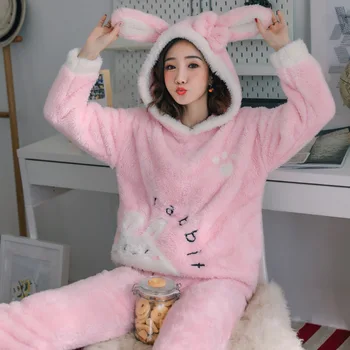 

Women Pajama Sets 2020 Warm Winter Flannel Cartoon Pyjamas Women Full Sleeve Pijamas Mujer Homewear Animal Sleepwear Pajama Suit