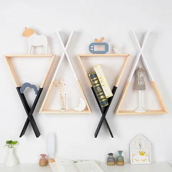 

Nordic Style Wooden Triangle Shelf Cute Colors Shelf Wall Hanging Trigon Storage Book Shelf Home Kids Baby Room DIY Decor Gifts