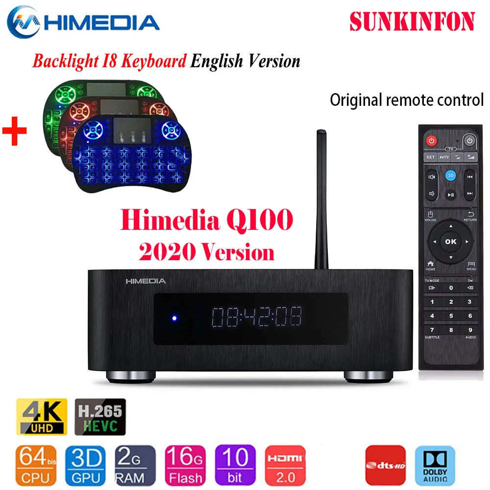 Высококачественный Himedia Q100 4K HDR 2G 16G Smart Android 7,0 tv BOX Поддержка Dolby DTS, светодиодный дисплей, 3," SATA HDD Bay медиаплеер - Цвет: Q100 Backlit I8