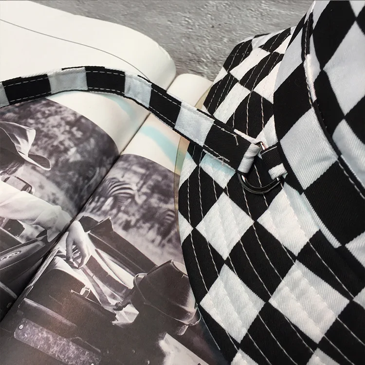 New Black White Plaid Check Bucket Hats Fishing Caps Women Mens Hip Hop Hat
