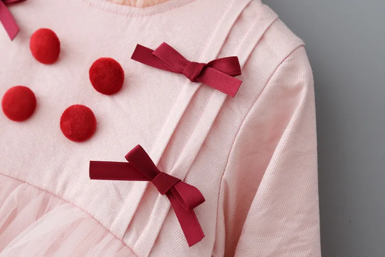 Новинка года; vestido infantil; платье для малышей; милая Осенняя сетчатая одежда с длинными рукавами для маленьких девочек с круглым вырезом и бантом-бабочкой