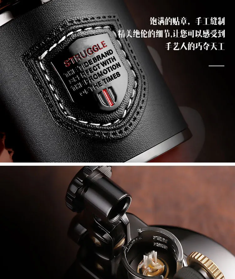 Big Size Metal With Leather Gasoline Cigarette Lighter Grinding Wheel Metal lighter Inflatable Tobacco Kerosene Carving Lighter