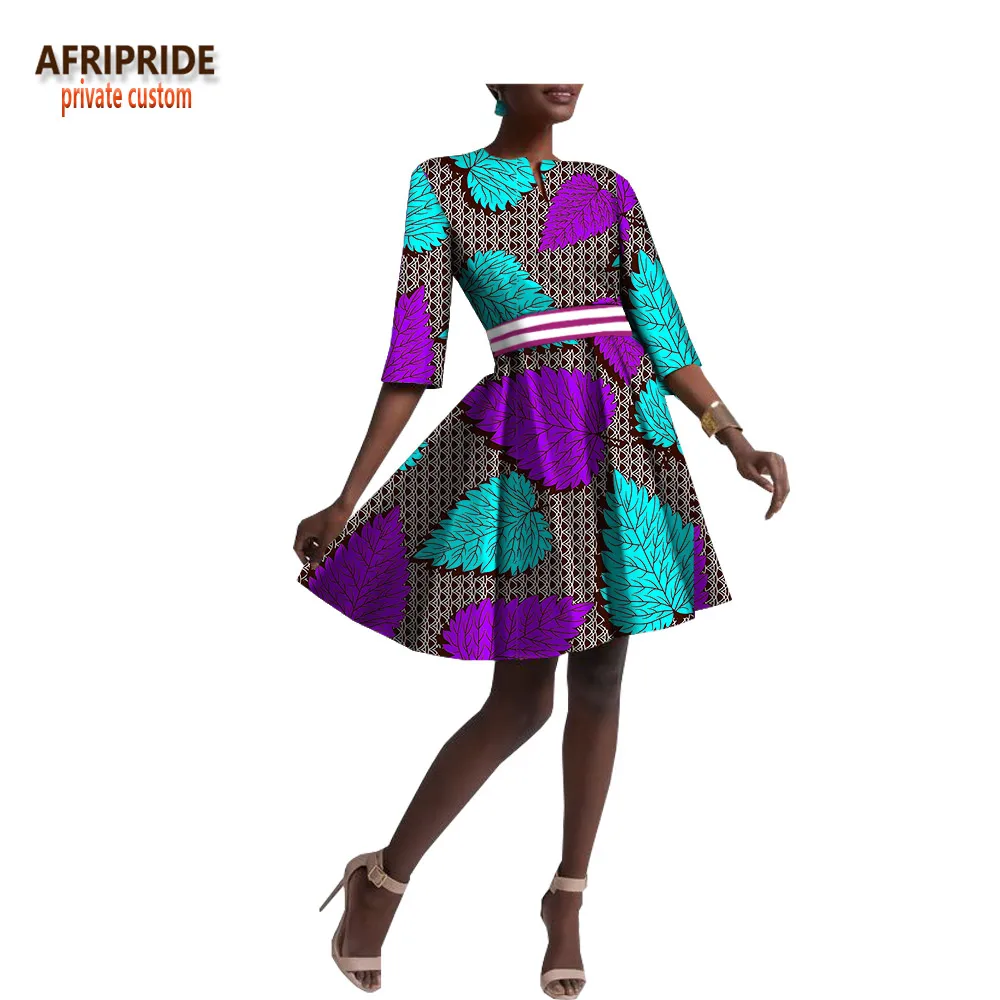 В африканском стиле с принтом; летние женские повседневные платья AFRIPRIDE с коротким рукавом платье до колен трапециевидного силуэта для женщин хлопчатобумажное платье для девочки с поясом в африканском стиле A1825042 - Цвет: 337X-2