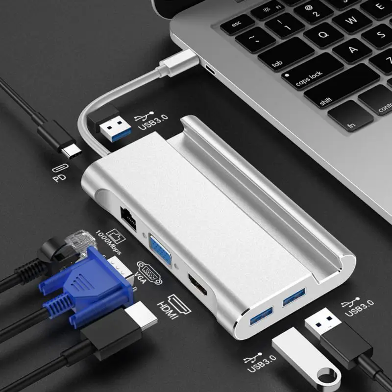 Серебристый USB C концентратор Тип C док-станция 7 в 1 Телефон Стенд станция USB C к HDMI док-станция адаптер питания для samsung huawei Xiaomi - Цвет: Серебристый