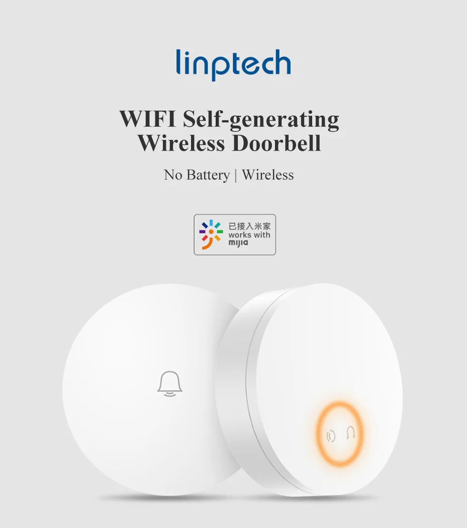 Xiaomi Mijia Linptech wifi самогенерирующийся беспроводной дверной звонок работает с приложением Mijia умное управление функцией памяти AC 110-240V